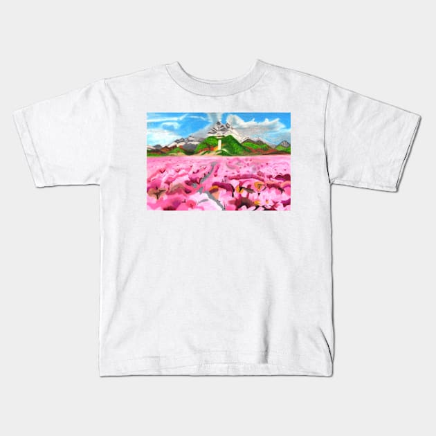 Walk through Blossoms Kids T-Shirt by MitaDreamDesign